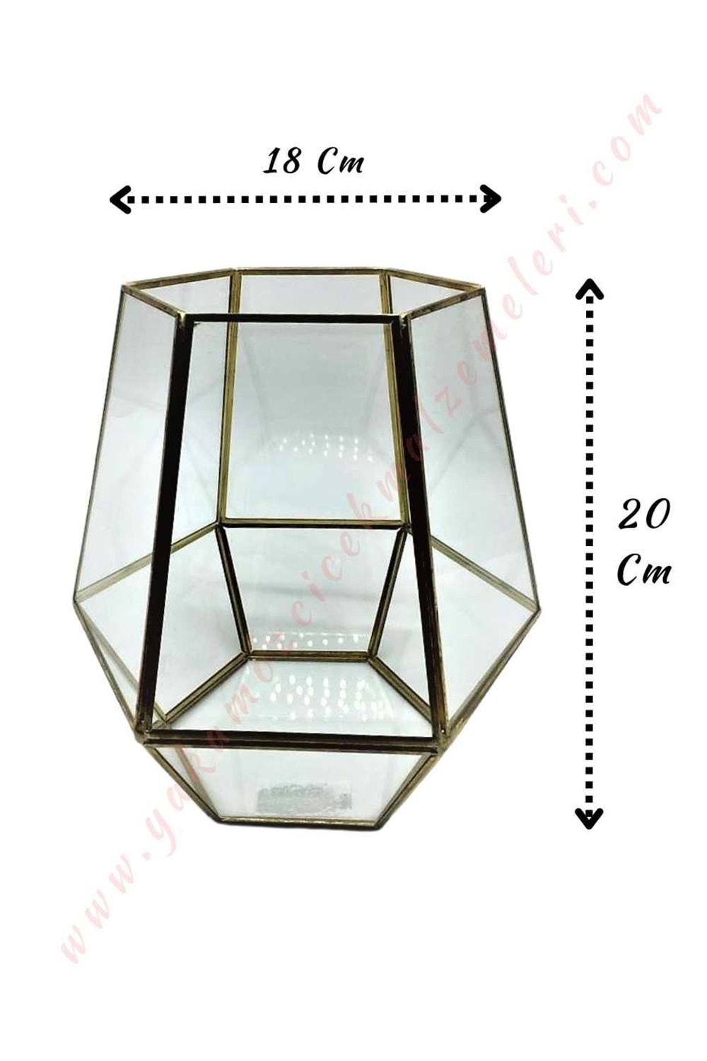 Metal Çerçeveli Altıgen Prizma Teraryum Fener Mumluk Kandil 18*20 Cm YK-709