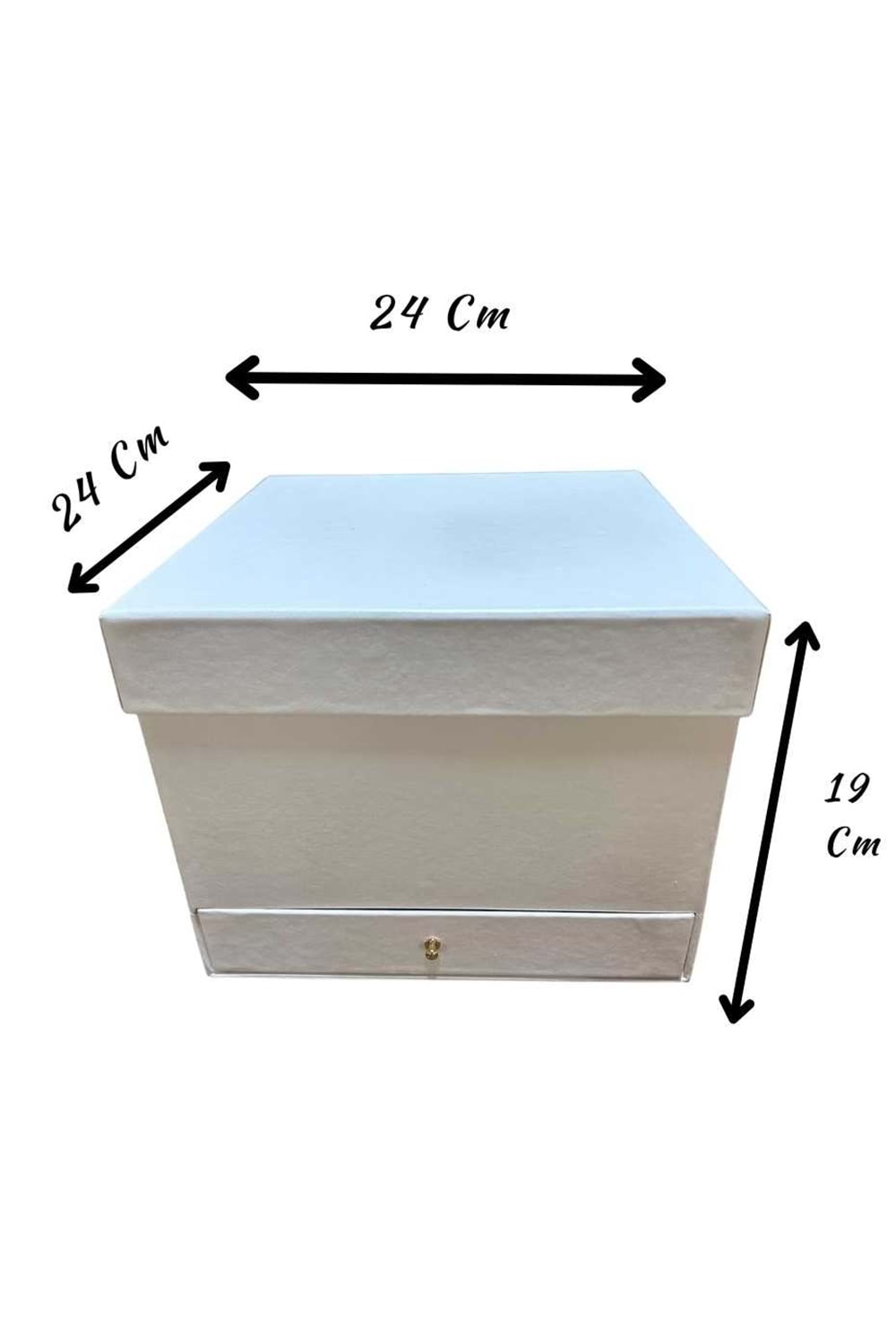 Çekmeceli Kare Kutu 24 x 24 x 19 Cm Ciltbezli Beyaz Çiçek Çikolata Hediye Kutusu - Kutu Modelleri - Vitrin Kutu - Beyaz - 24 X 24 X 19 CM