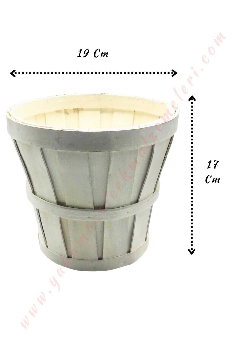 Ahşap Sepet Çap 19 Cm Yükseklik 17 Cm YK-529 - Beyaz