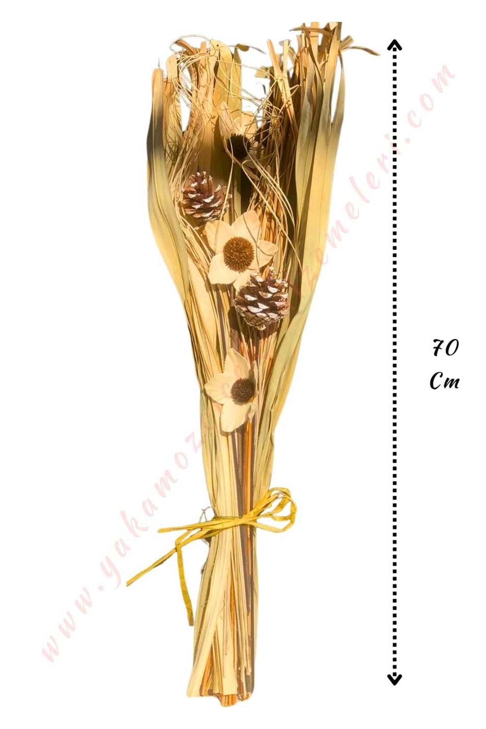 Dekoratif Kuru Çiçek Buketi Boy 70 Cm YK-179 - Açık Kahverengi