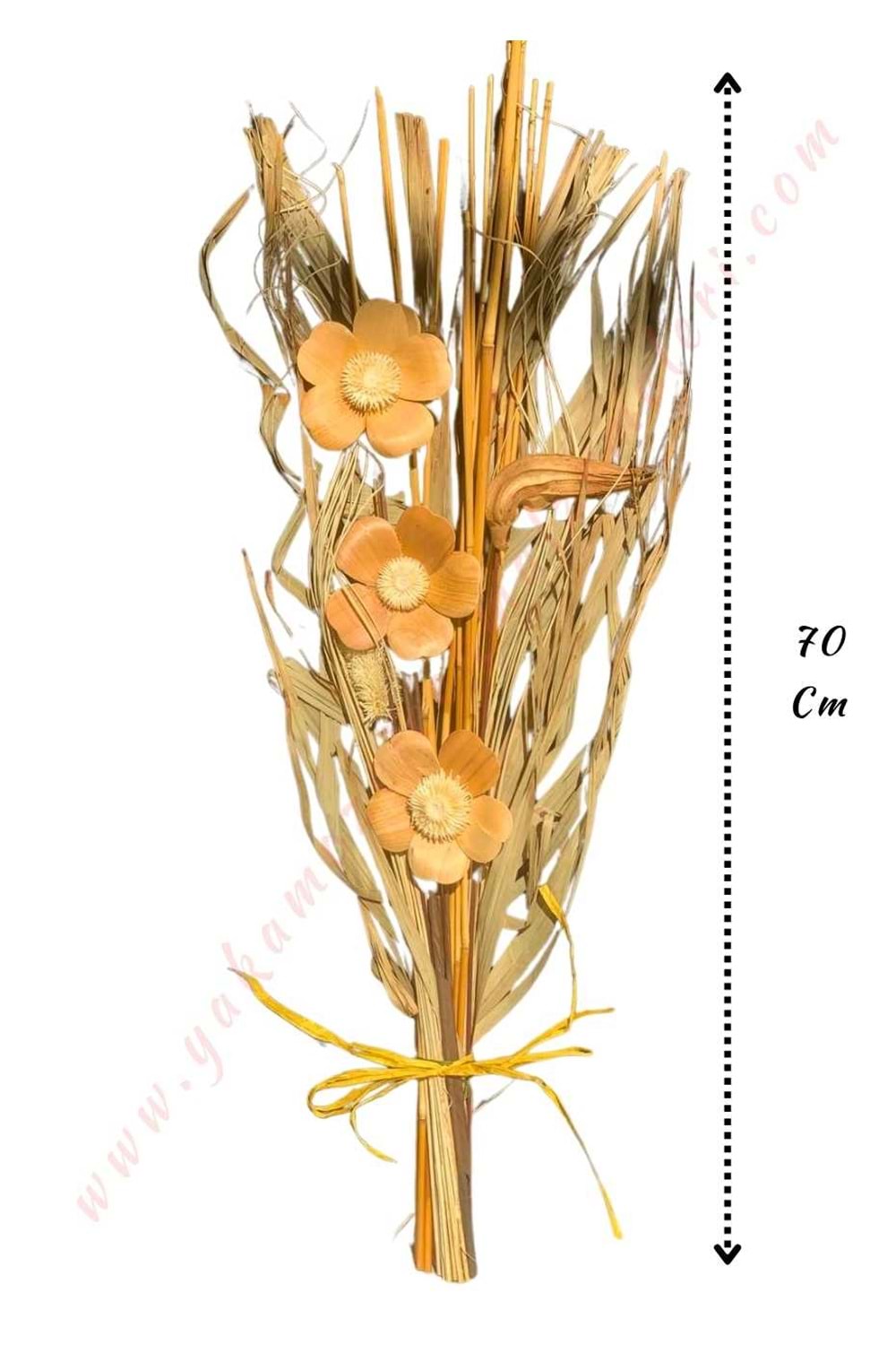 Dekoratif Kuru Çiçek Buketi Boy 70 Cm YK-179 - Hardal