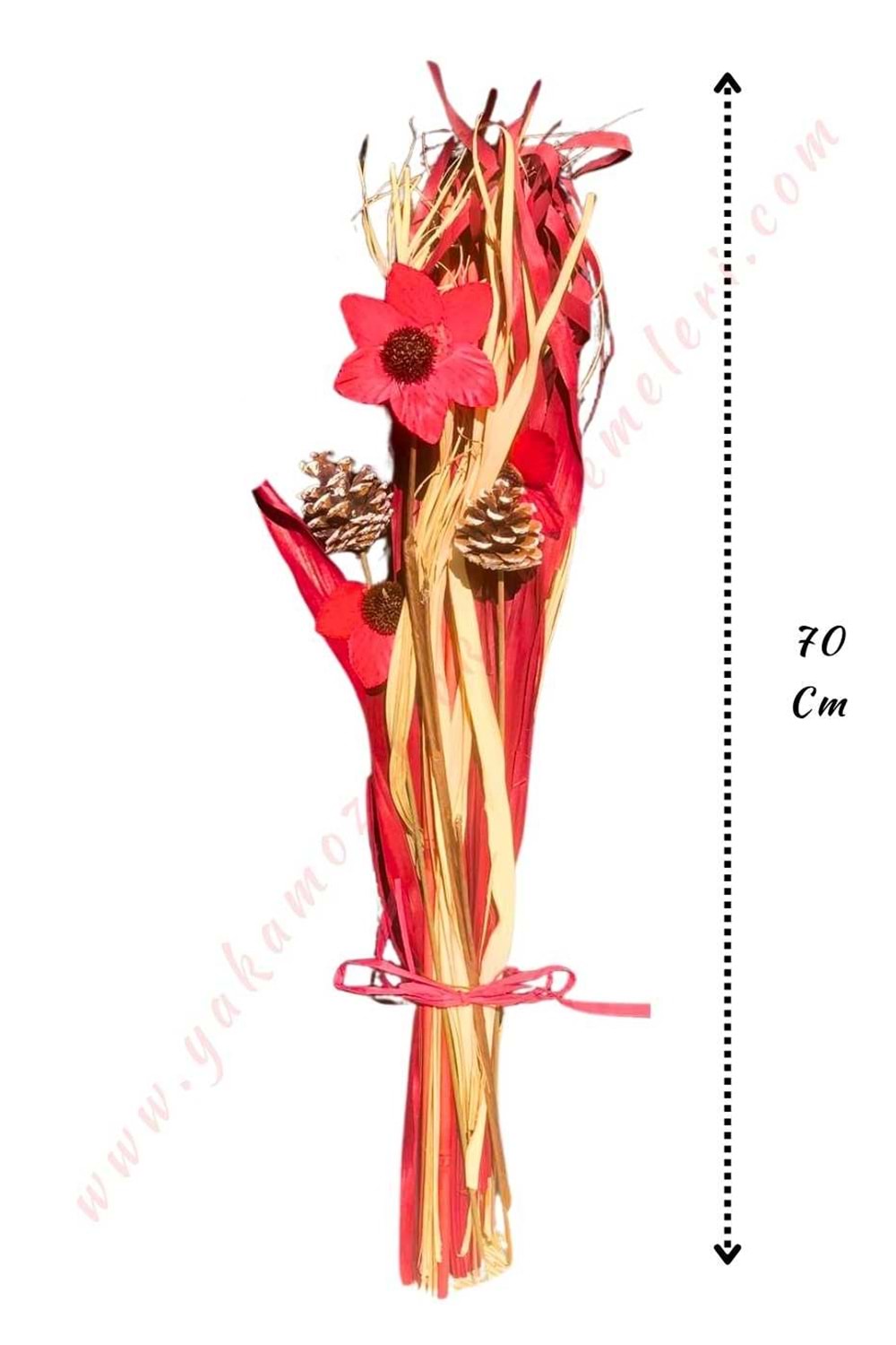 Dekoratif Kuru Çiçek Buketi Boy 70 Cm YK-179 - Kırmızı
