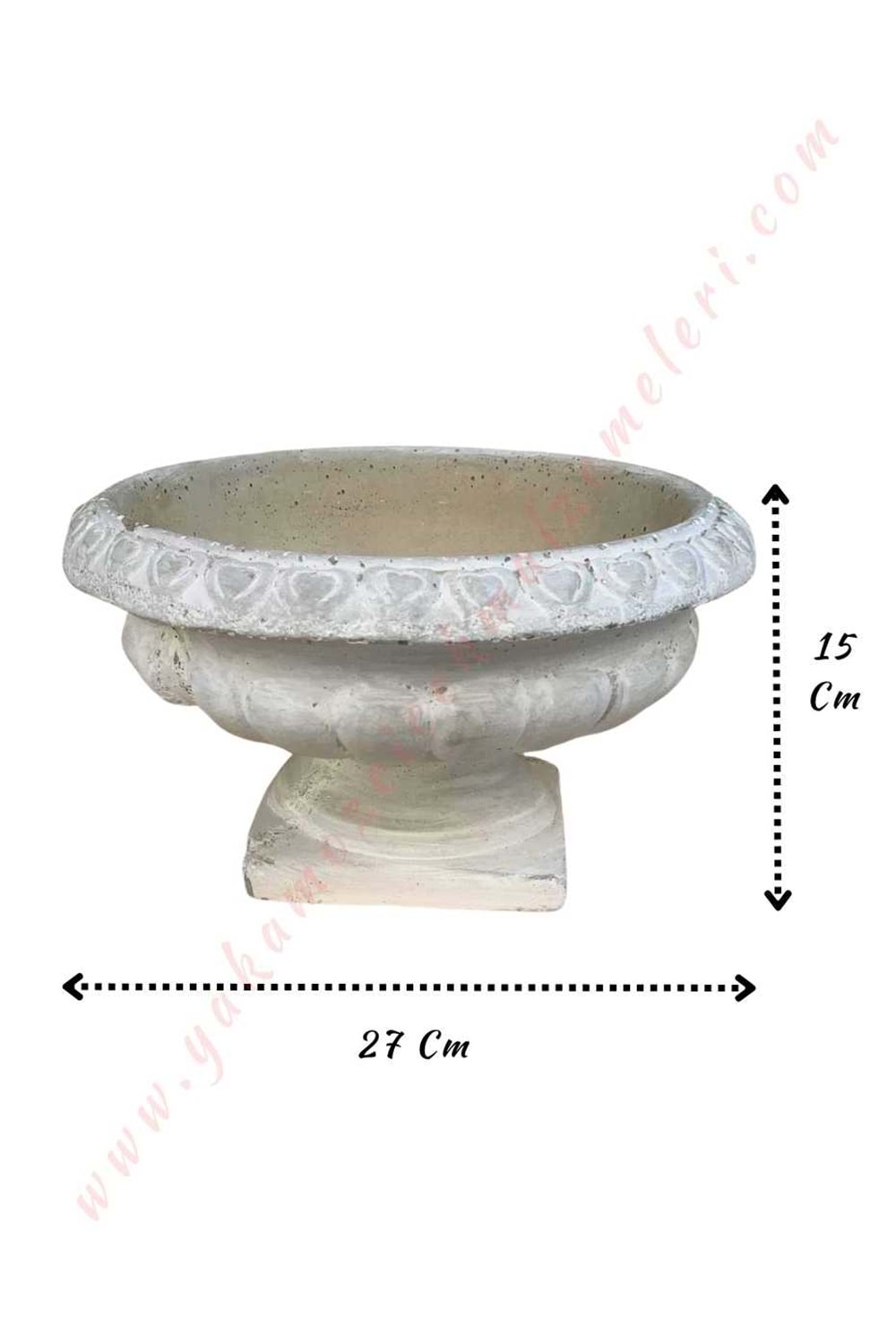 Ayaklı Beton Eskitme Çanak Kupa Çap 27 Cm Yükseklik 15 Cm