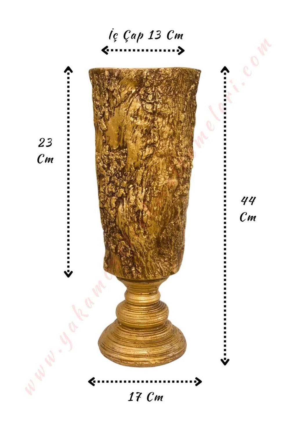 Ağaç Kabuğu Desenli Polyester Vazo 44*17 Cm - Altın - Gold