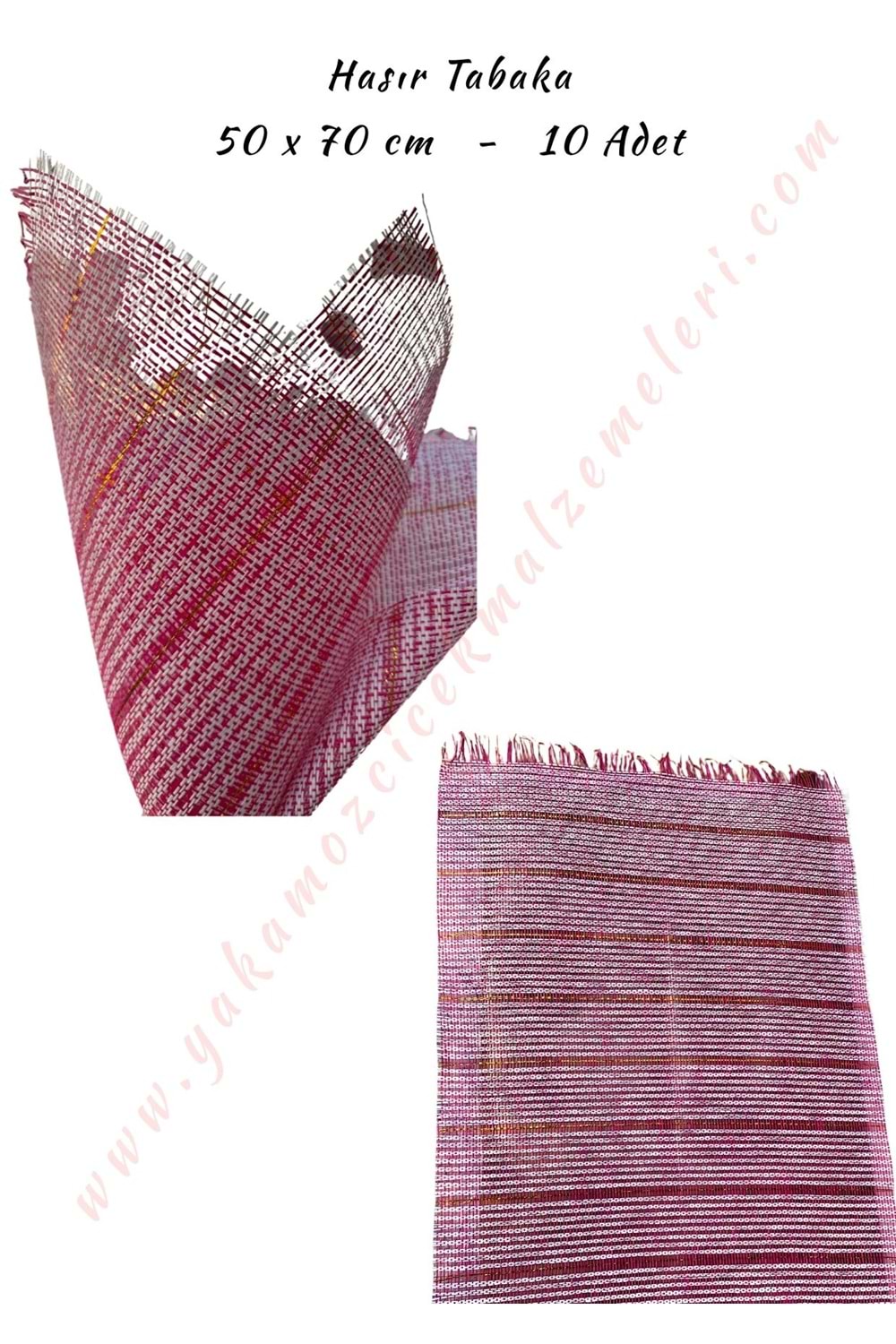 Hasır Tabaka - İthal 50x70 Cm - Gold - Pembe - Beyaz