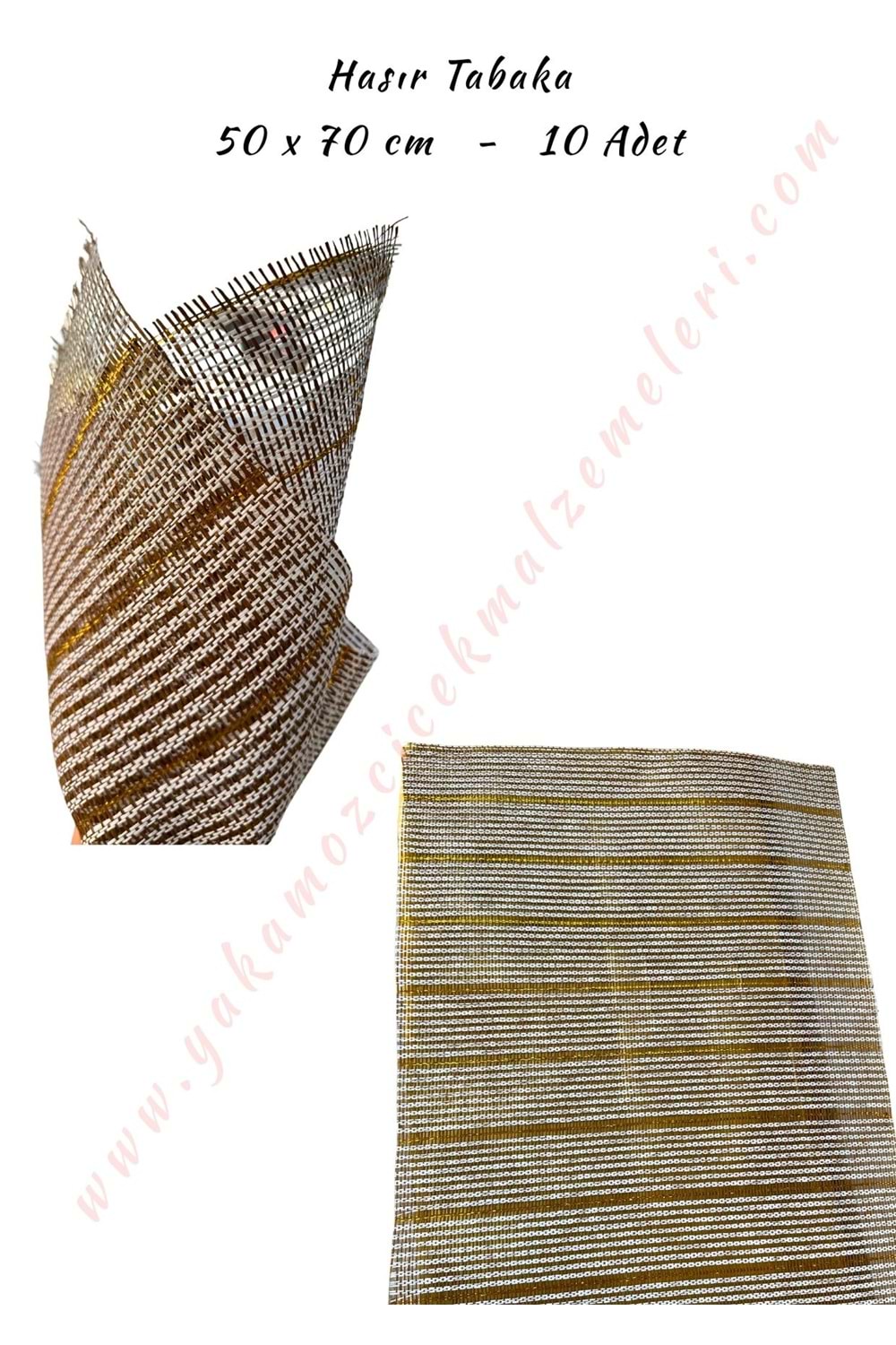 Hasır Tabaka - İthal 50x70 Cm - Gold - Kahverengi - Beyaz