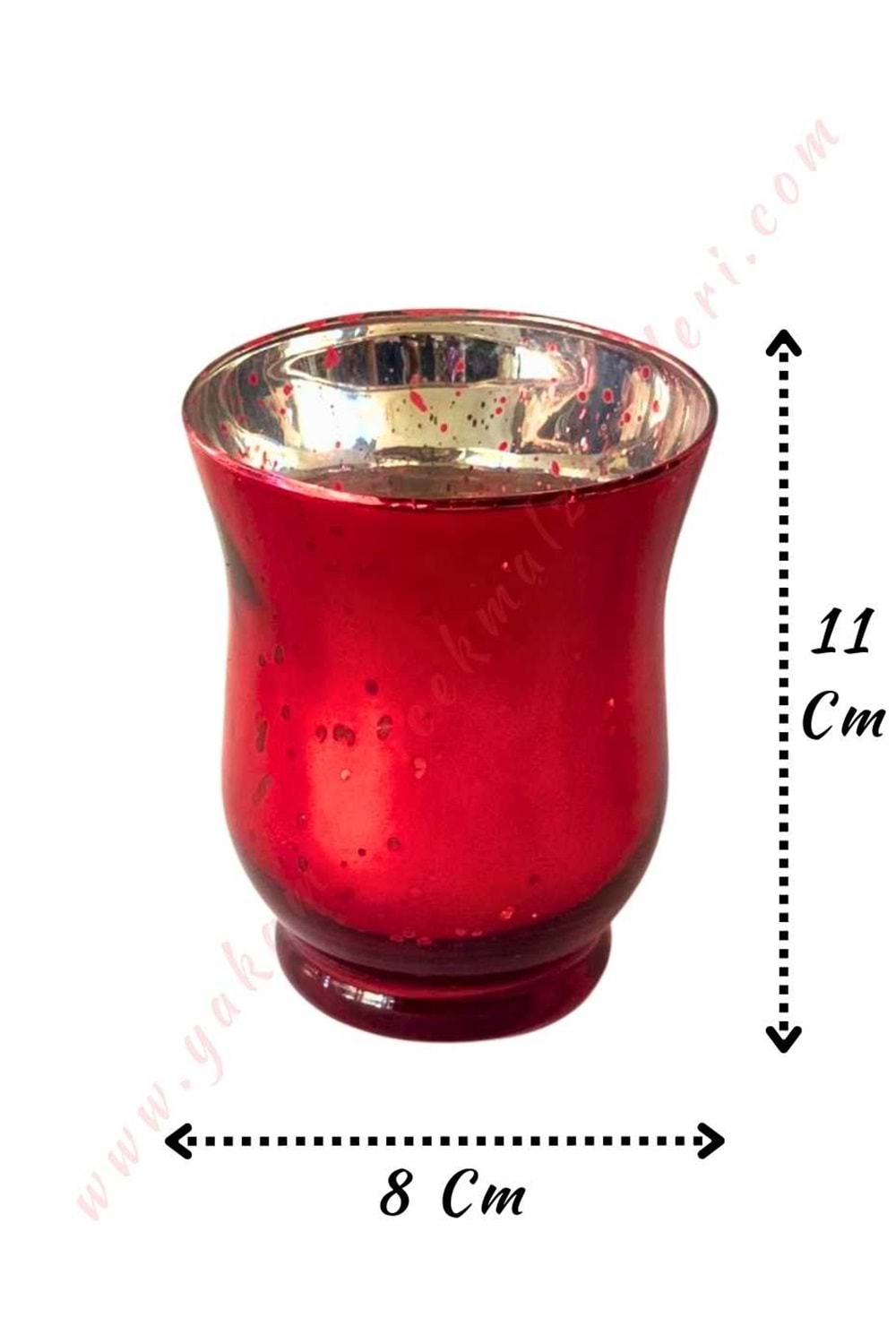 Dekoratif Kadeh Mumluk Küçük Boy Çap 8 cm Yükseklik 11 cm YK-65 - Cam Ürünler - Mumluk - Kandil - Kırmızı - 8 X 11 CM