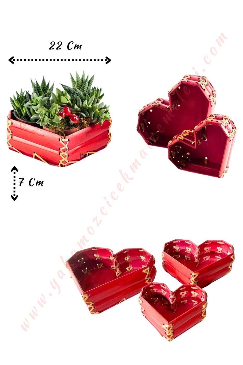 3 lü Kırmızı Kalp Sepet