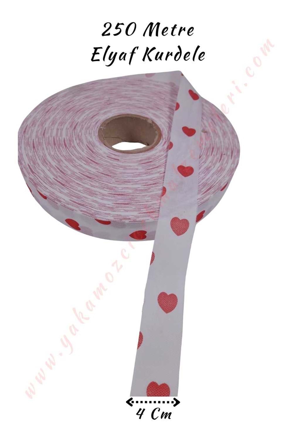 Kalp Baskılı Elyaf Kurdele 250 Metre Boy 4 Cm En Kampanya