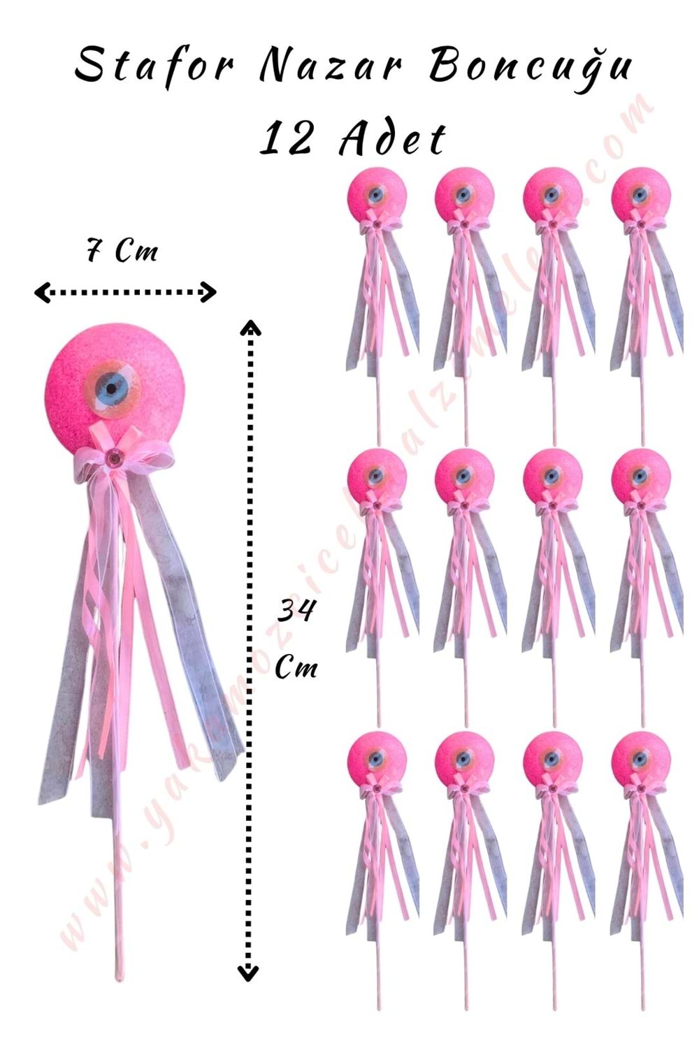 Çubuklu Strafor Nazar Boncuğu - 12 Adet - Pembe