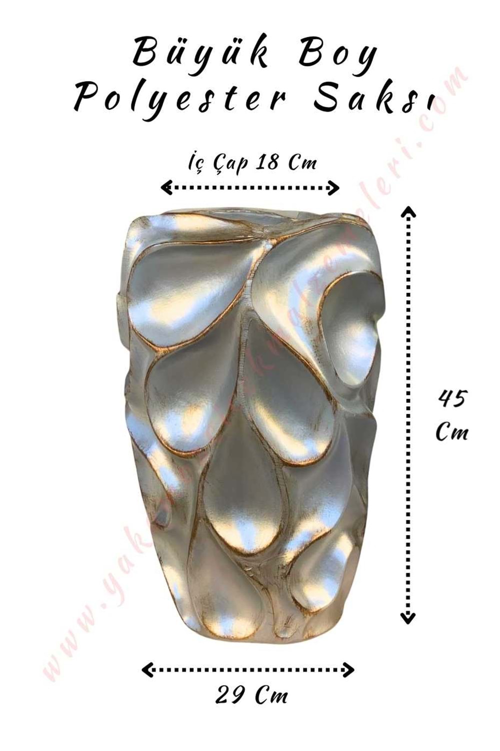 Büyük Boy Polyester Saksı Dalgalı Model Çap 29 Cm Yükseklik 45 Cm - Gri