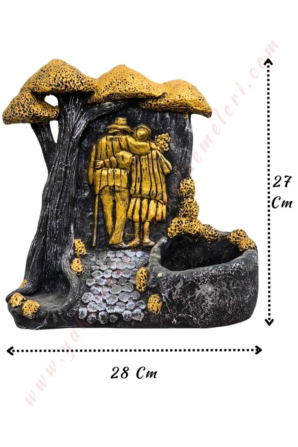 Sonsuz Aşk Skulent Kaktüs Saksısı Yaşlı Çift 28*7*27 Cm - Altın - Gold