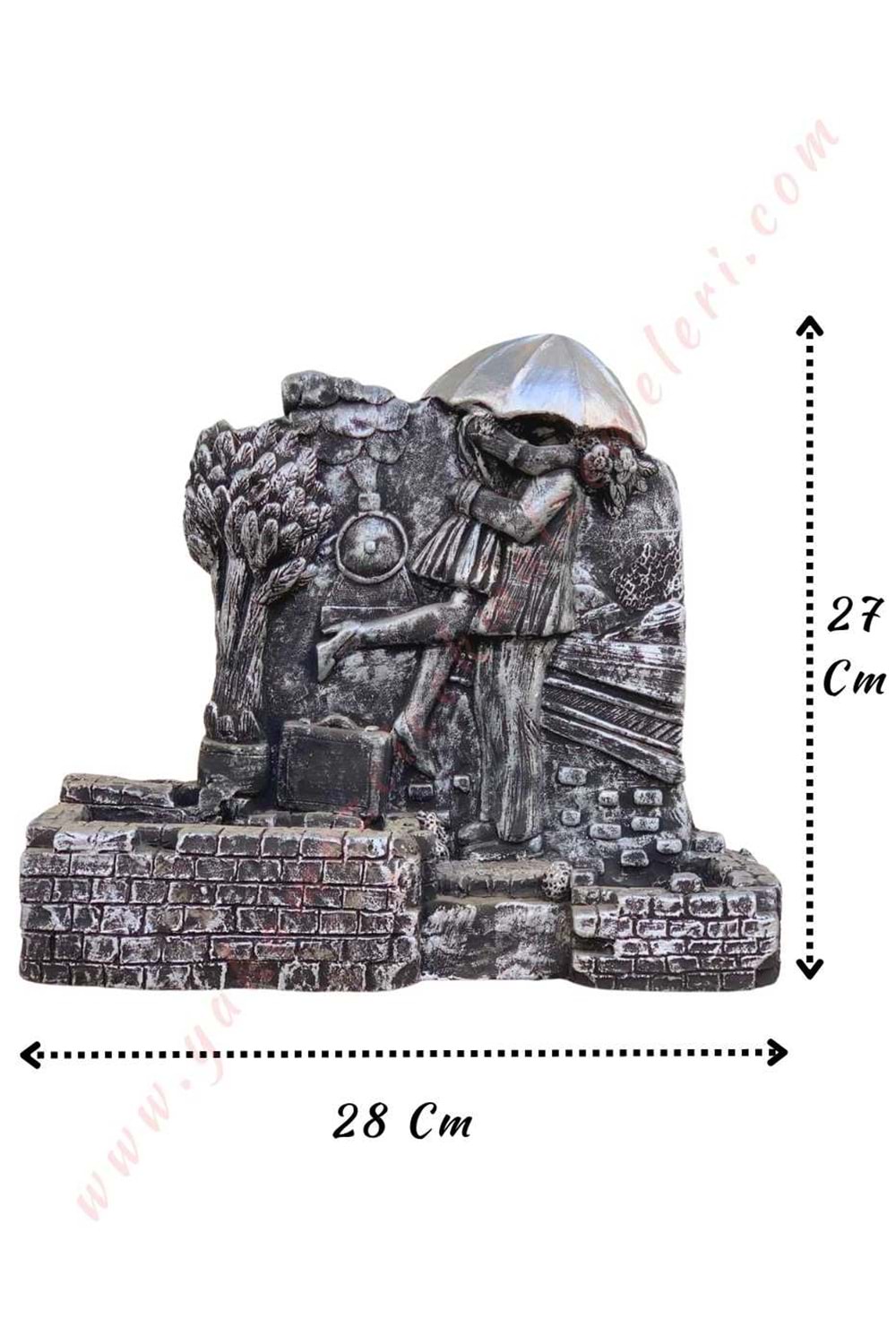 Sonsuz Aşk Skulent Kaktüs Saksısı Genç Çift 28*7*27 Cm - Gri