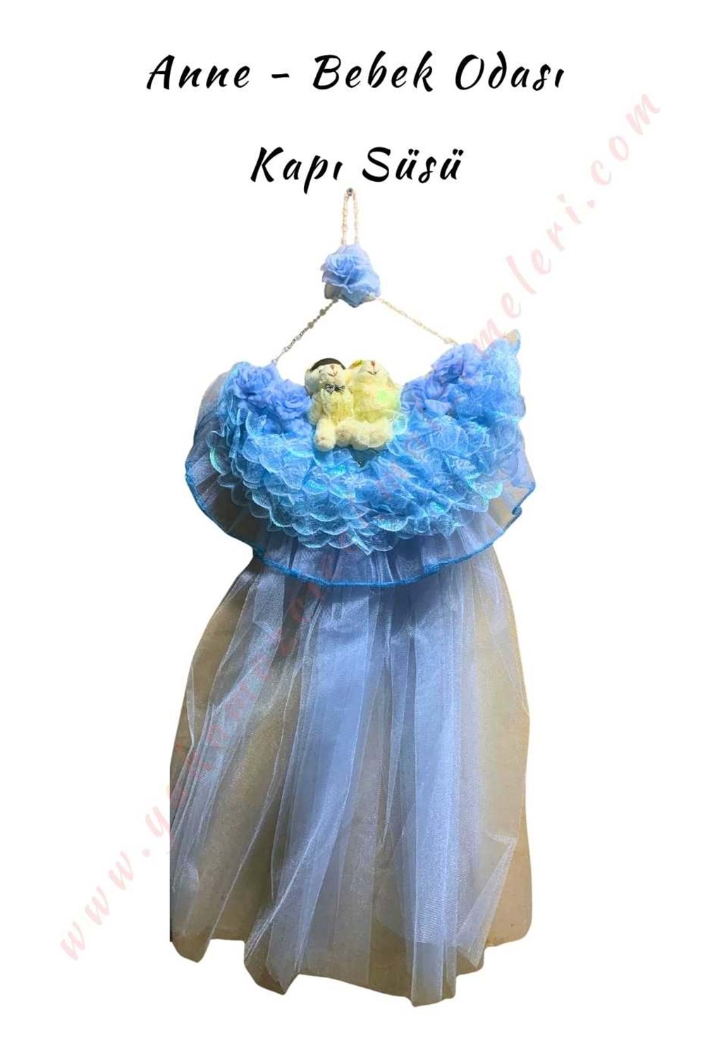 Ayıcıklı Bebek Kapı Süsü Tül - Mavi