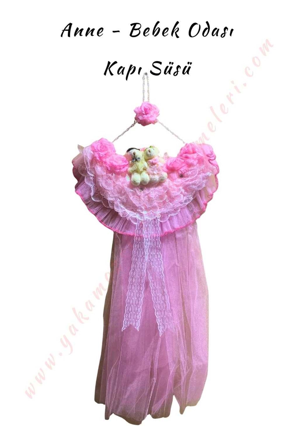 Ayıcıklı Bebek Kapı Süsü Tül - Pembe