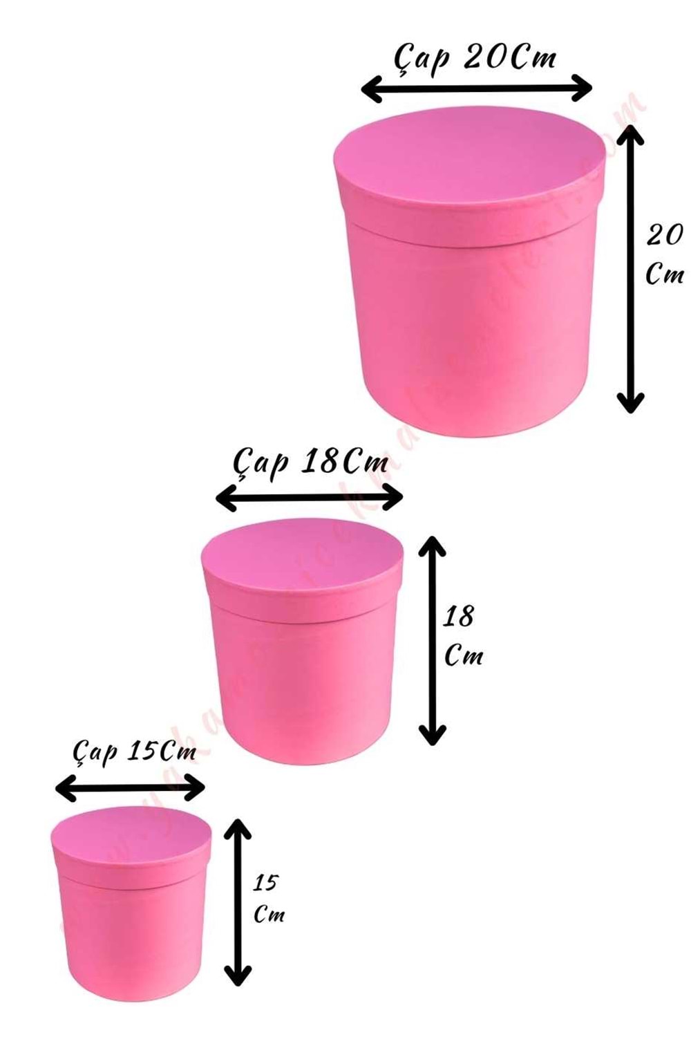 3 lü Silindir Kutu Çiçek Çikolata Hediye Kutusu ÇAP 20 - Açık Pembe
