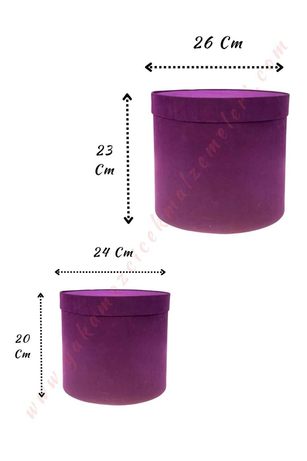 İkili Silindir Kutu Kadife Çiçek Çikolata Hediye Kutusu Çap 26 Cm - MOR