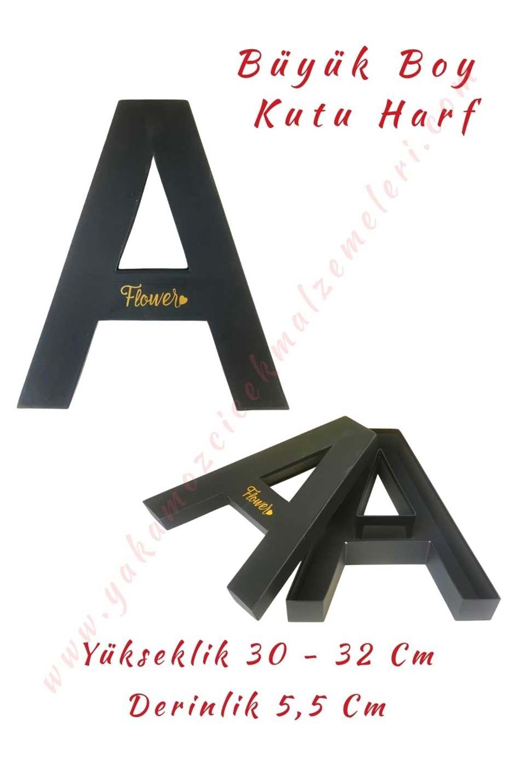 A Kutu Harf Büyük Boy Çiçek Çikolata Aranjman Kutusu - A Harfi