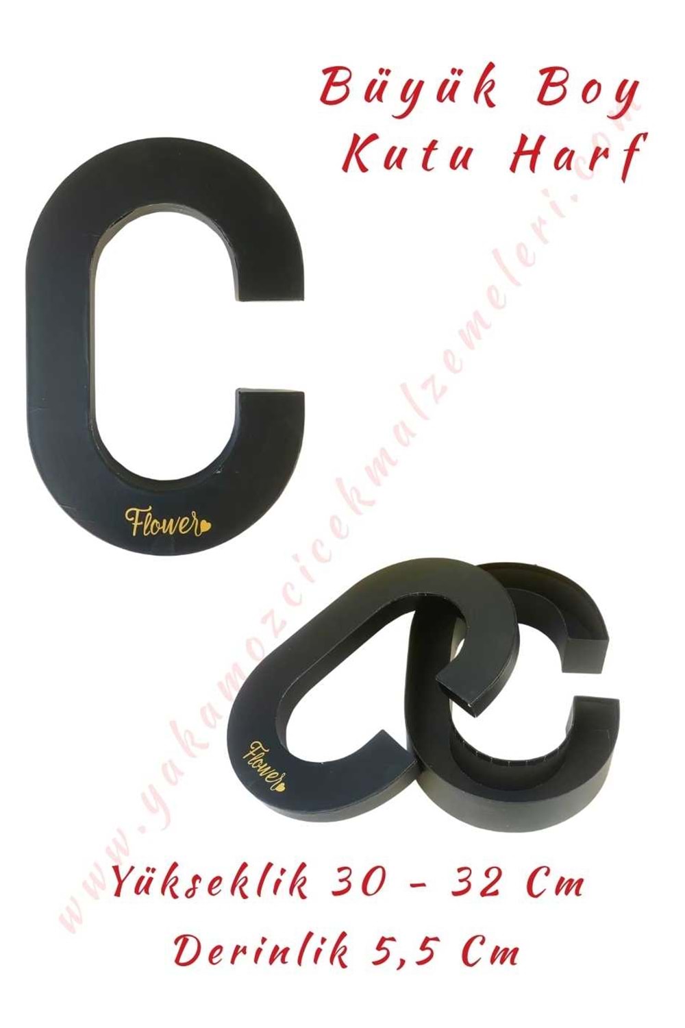 C Kutu Harf Büyük Boy Çiçek Çikolata Aranjman Kutusu - C Harfi