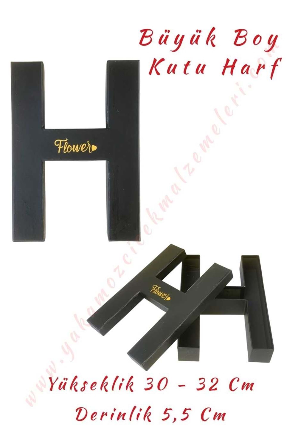 H Kutu Harf Büyük Boy Çiçek Çikolata Aranjman Kutusu - H Harfi