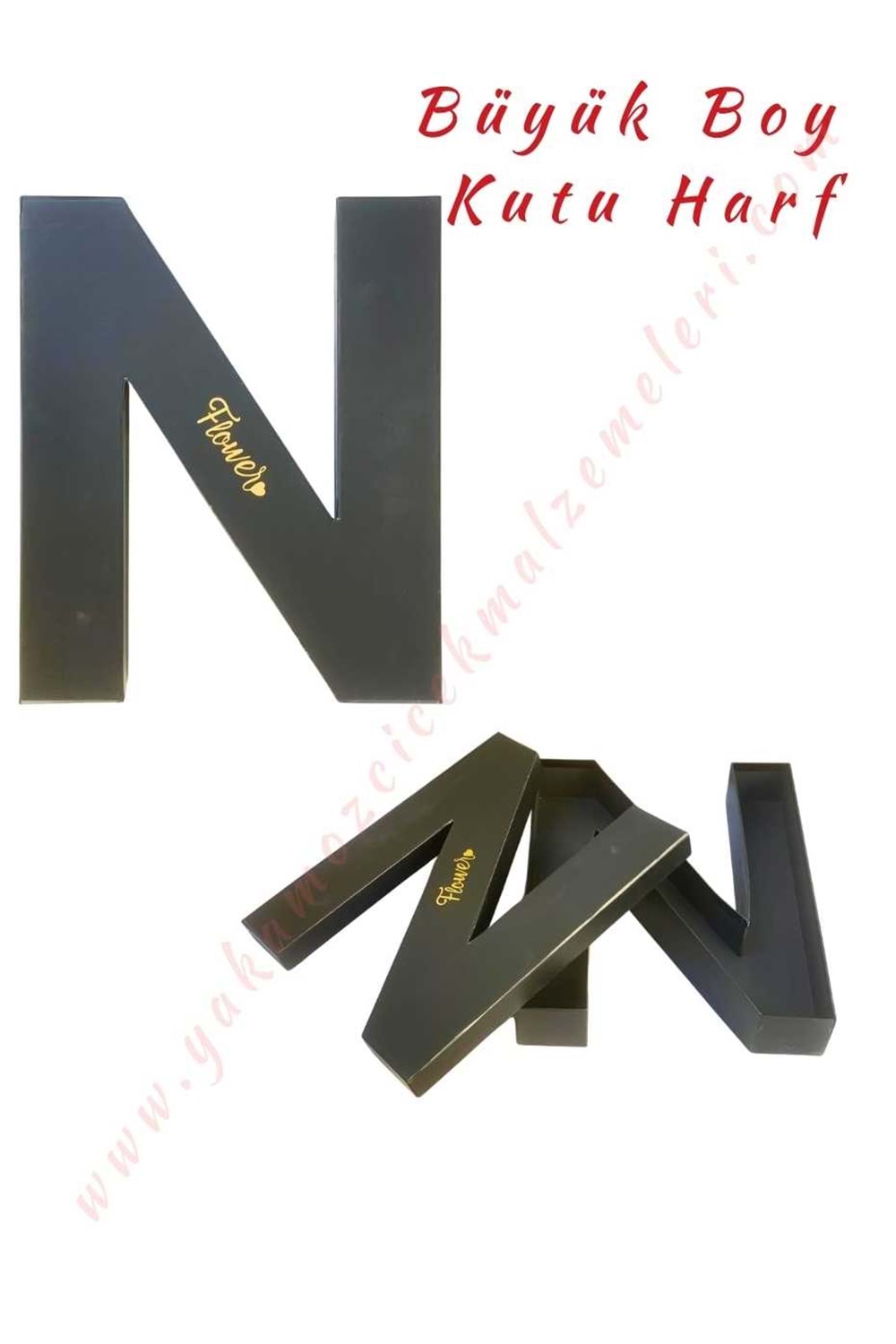 N Kutu Harf Büyük Boy Çiçek Çikolata Aranjman Kutusu - N Harfi