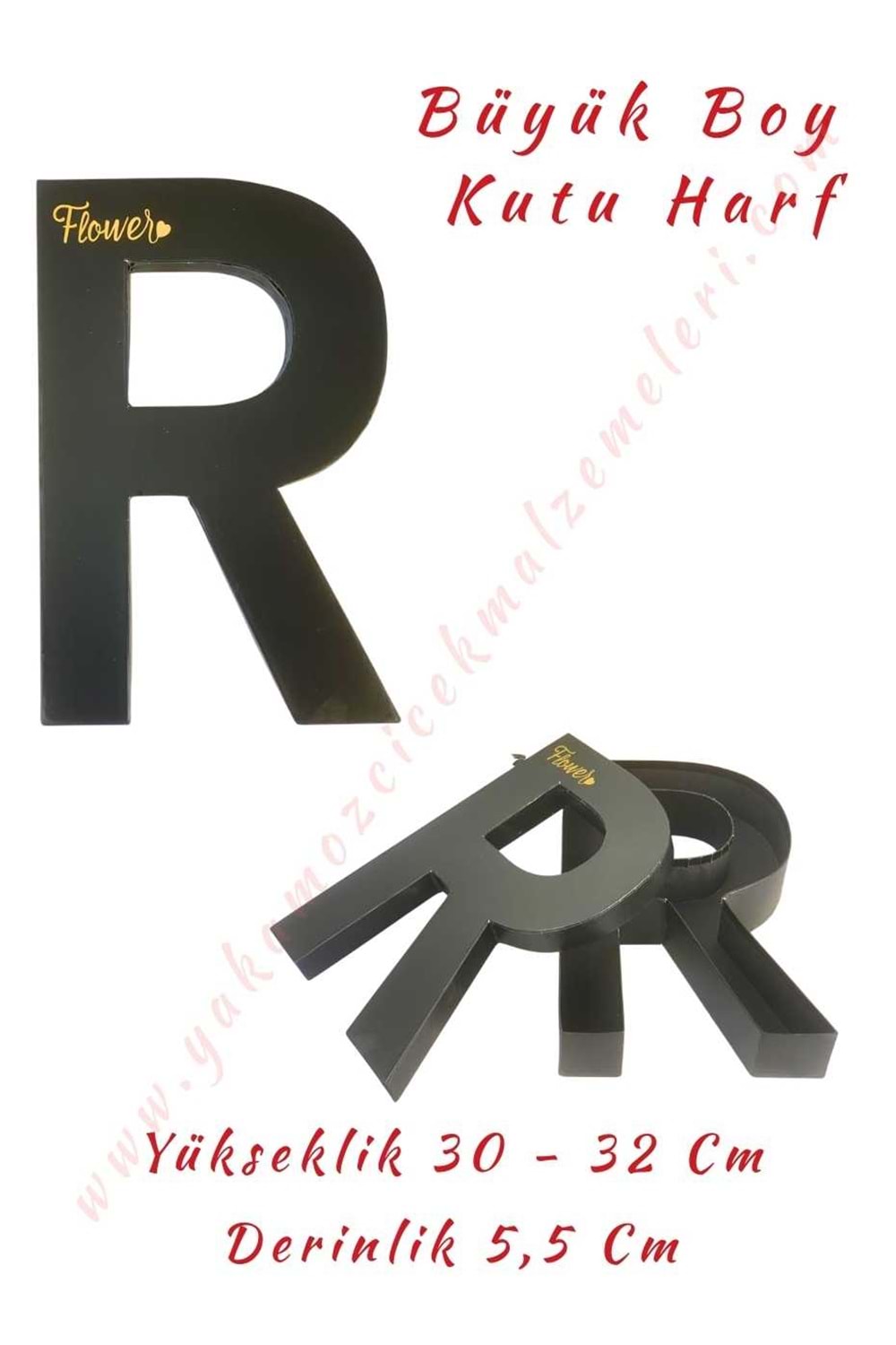 R Kutu Harf Büyük Boy Çiçek Çikolata Aranjman Kutusu - R Harfi