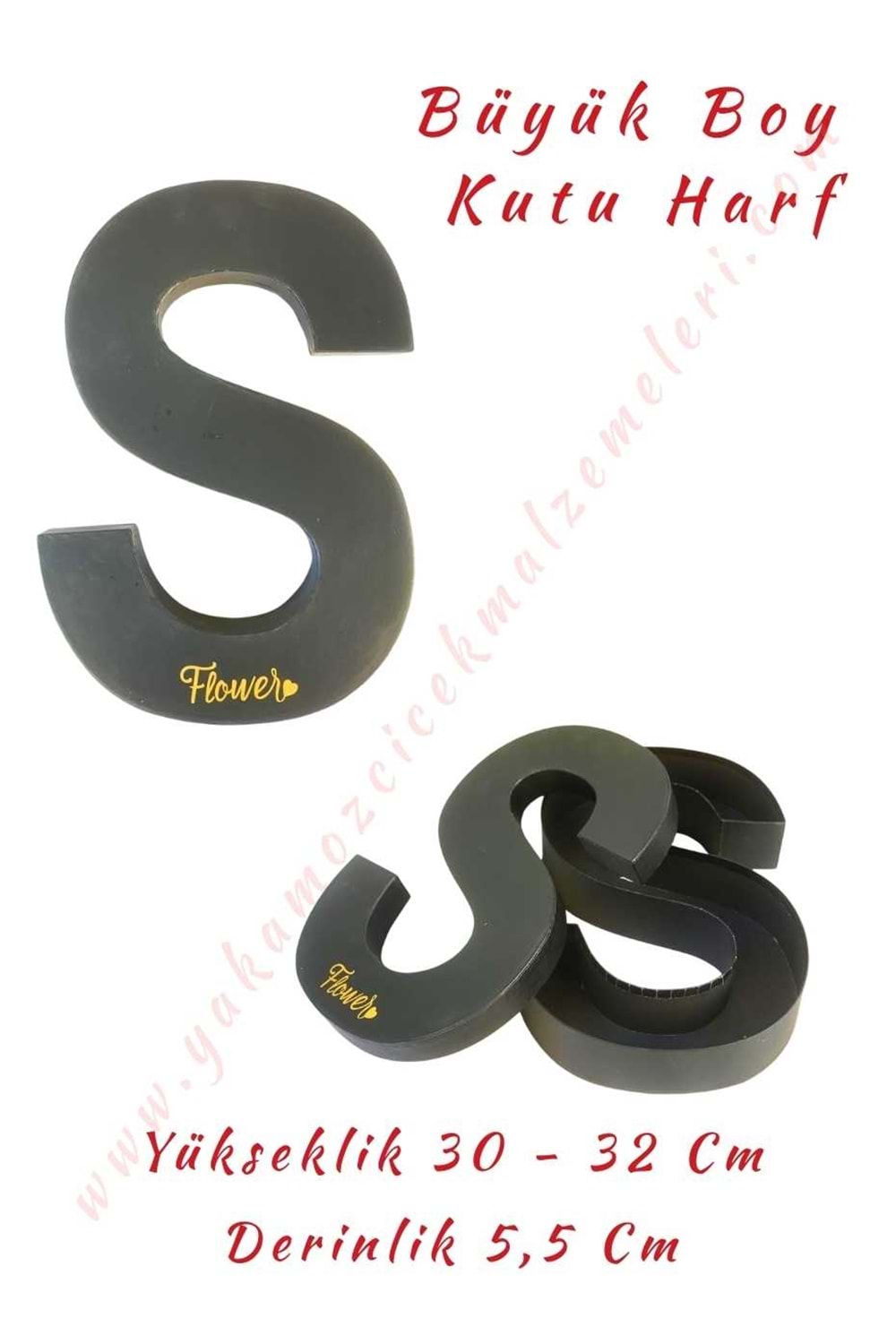 S Kutu Harf Büyük Boy Çiçek Çikolata Aranjman Kutusu - S Harfi