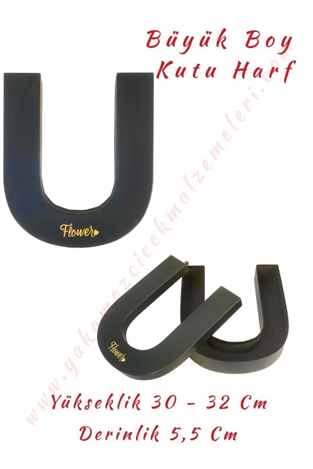 U Kutu Harf Büyük Boy Çiçek Çikolata Aranjman Kutusu - U Harfi