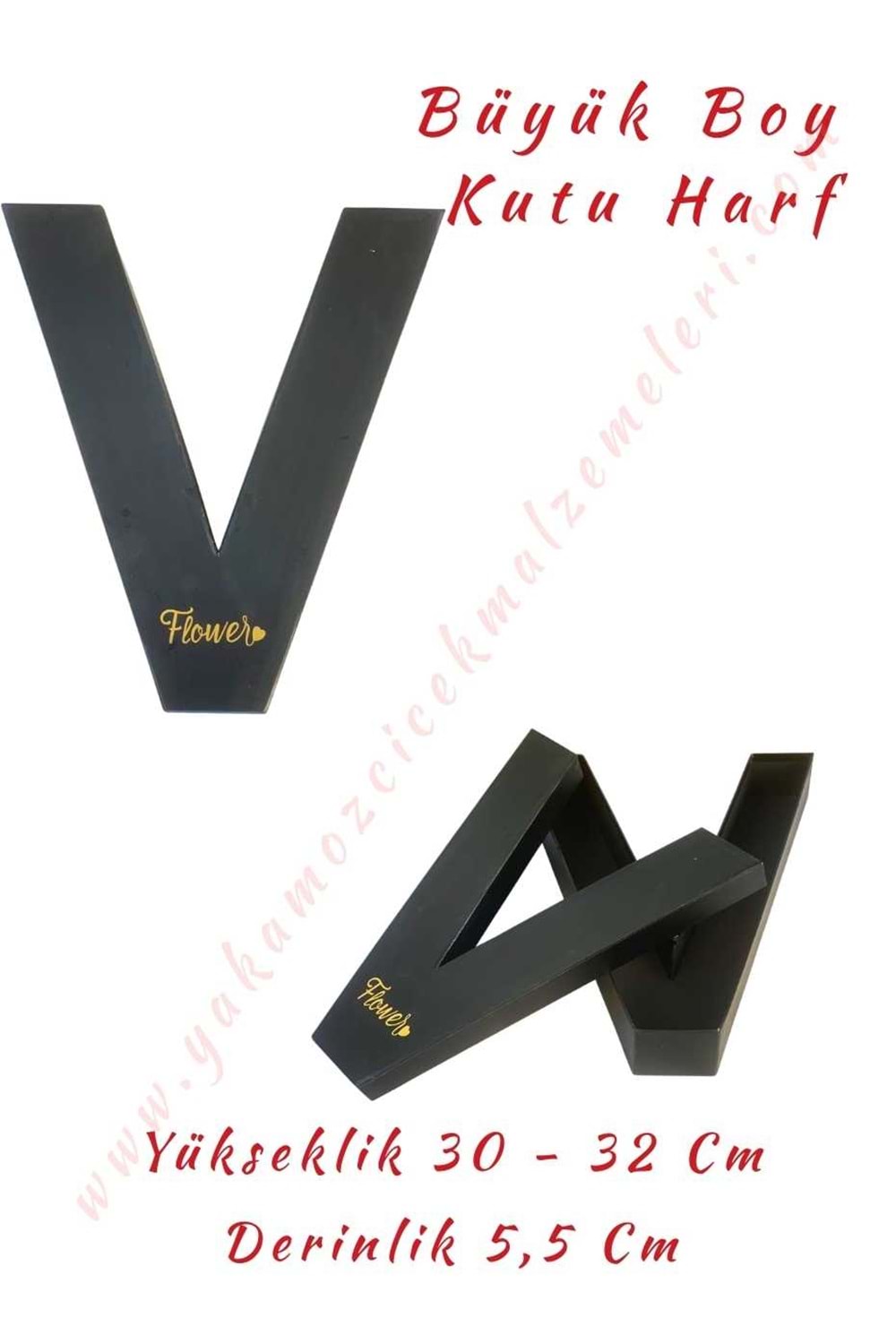 V Kutu Harf Büyük Boy Çiçek Çikolata Aranjman Kutusu - V Harfi