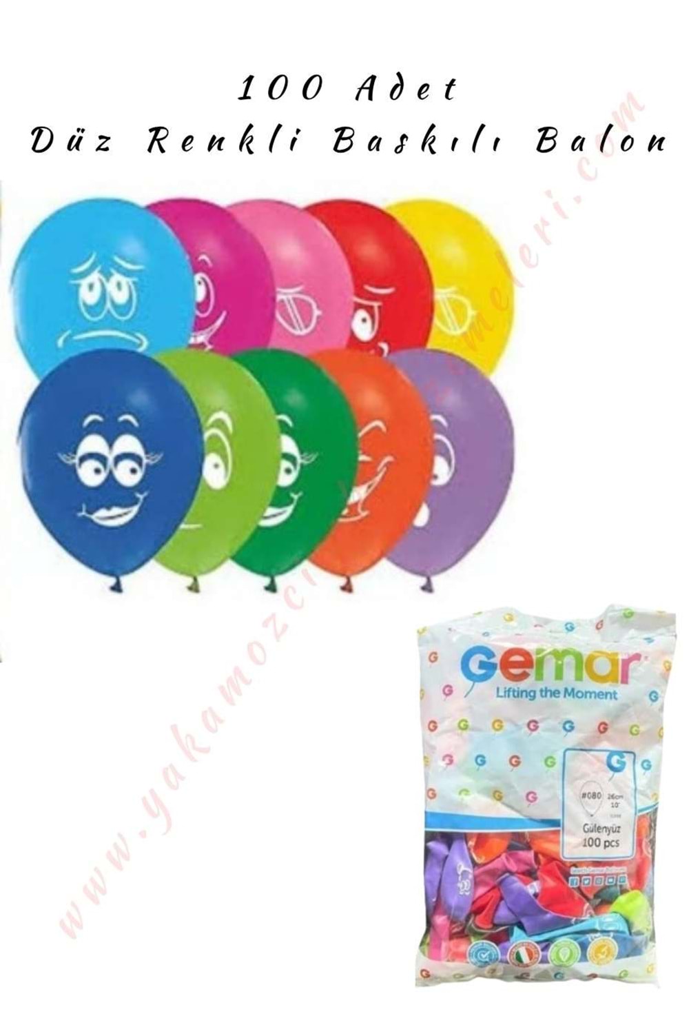 Gemar Balon Düz Renk 100 Adet - Çok Renkli