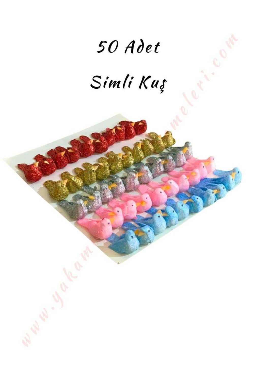 Renkli Strafor Dekor Kuş Simli 50 Adet 2 Cm