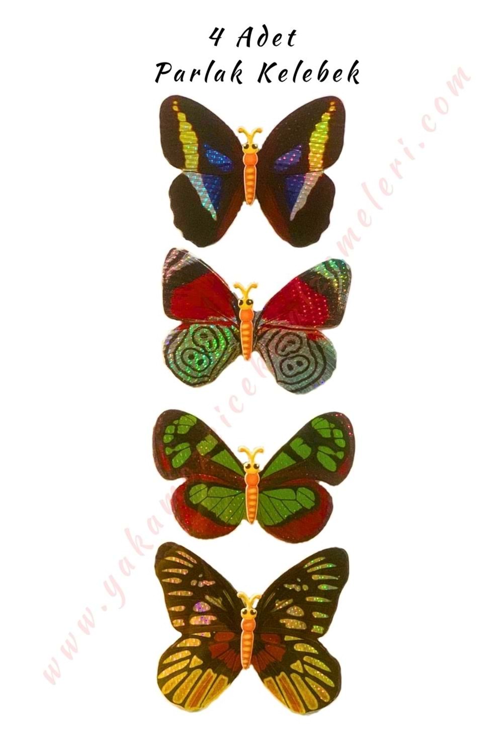 Çift Kanatlı Parlak Kelebek 4 lü 10*8 Cm