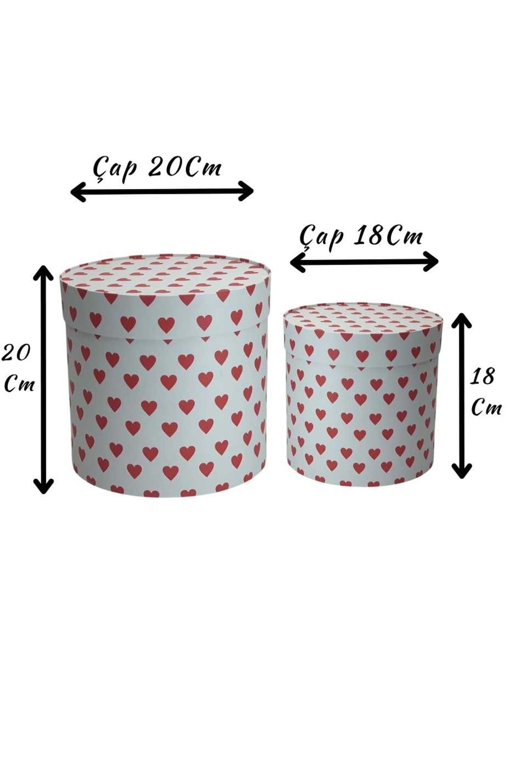 2 li Silindir Kutu Kalp Desenli Ciltbezli Çiçek Çikolata Hediye Kutusu - Kutu Modelleri - Silindir Kutular - Açık Pembe - ÇAP 20 CM