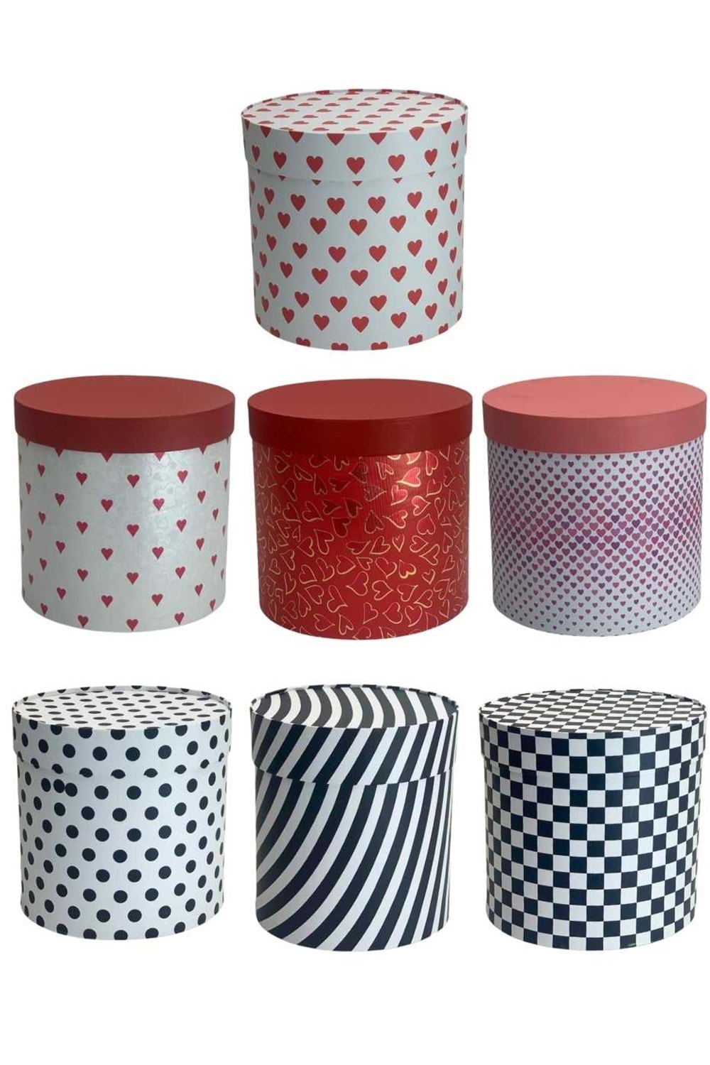 2 li Silindir Kutu Kalp Desenli Ciltbezli Çiçek Çikolata Hediye Kutusu - Kutu Modelleri - Silindir Kutular - Açık Pembe - ÇAP 20 CM