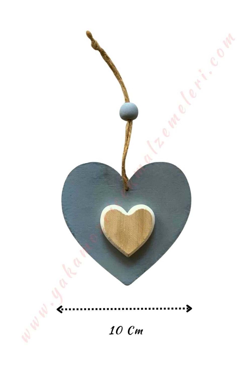 Asılabilir Ahşap Kalp 10 Cm - Gri