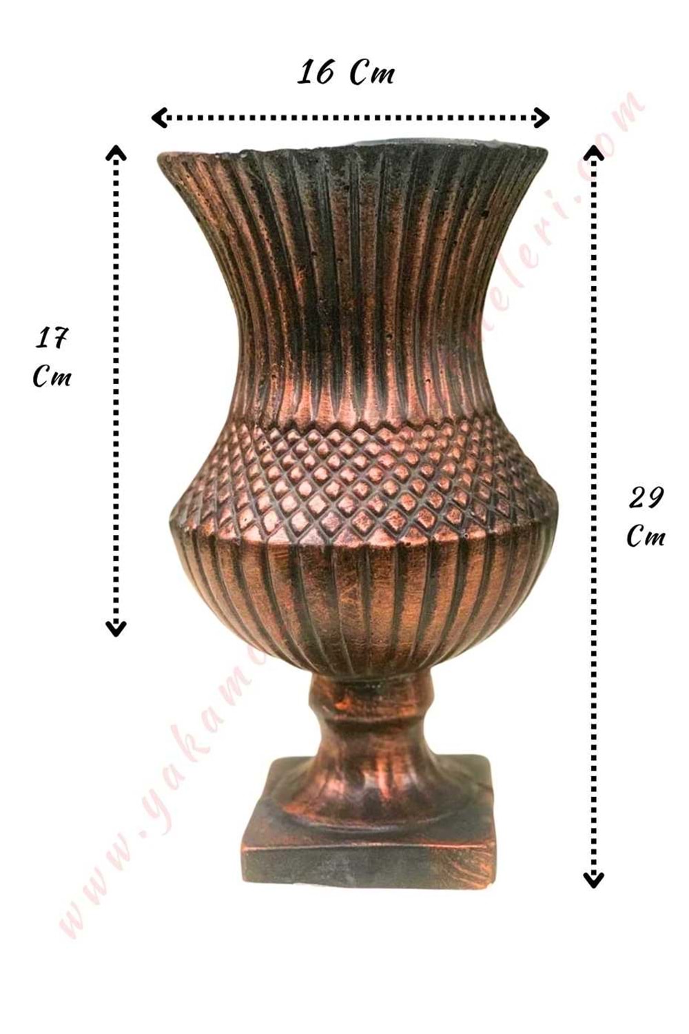 Ayaklı Beton Vazo Çap 16 Cm Yükseklik 29 Cm - Bakır-Siyah