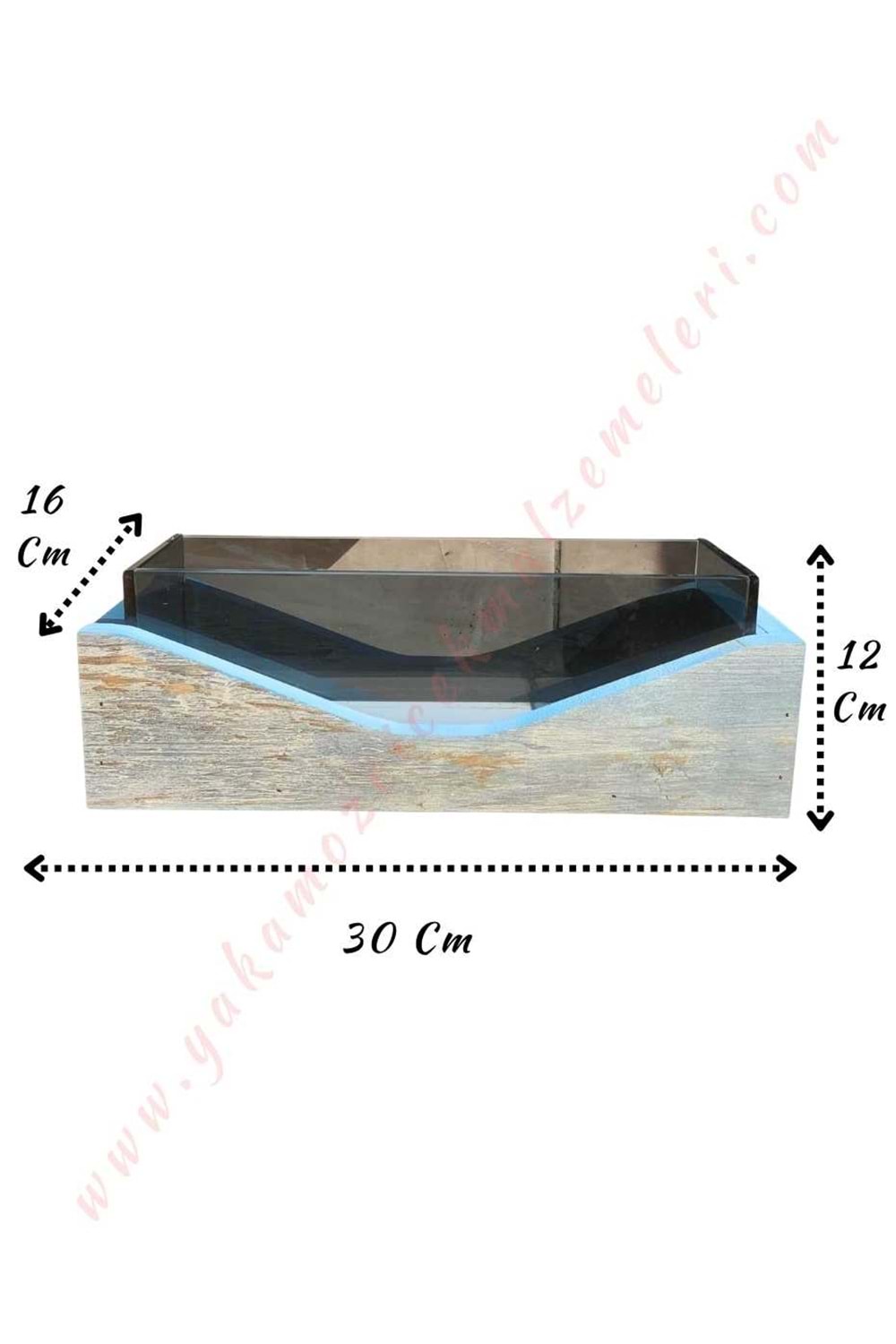 Camlı Ahşap Saksı - Mavi