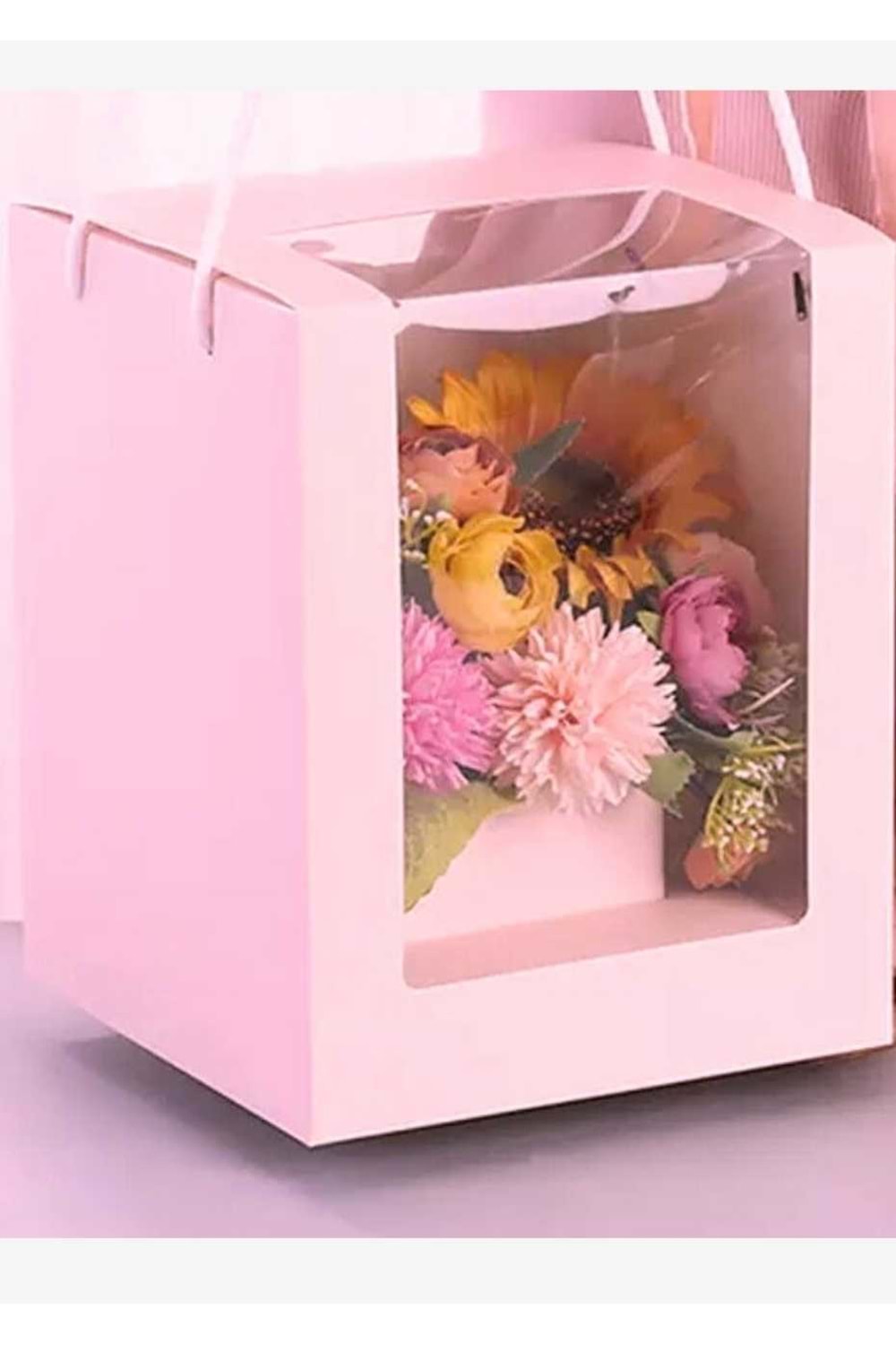 Seperatörlü Çiçek Çikolata Taşıma Çantası Sunum Kutusu 10 Adet 20*20*25 Cm - Açık Pembe