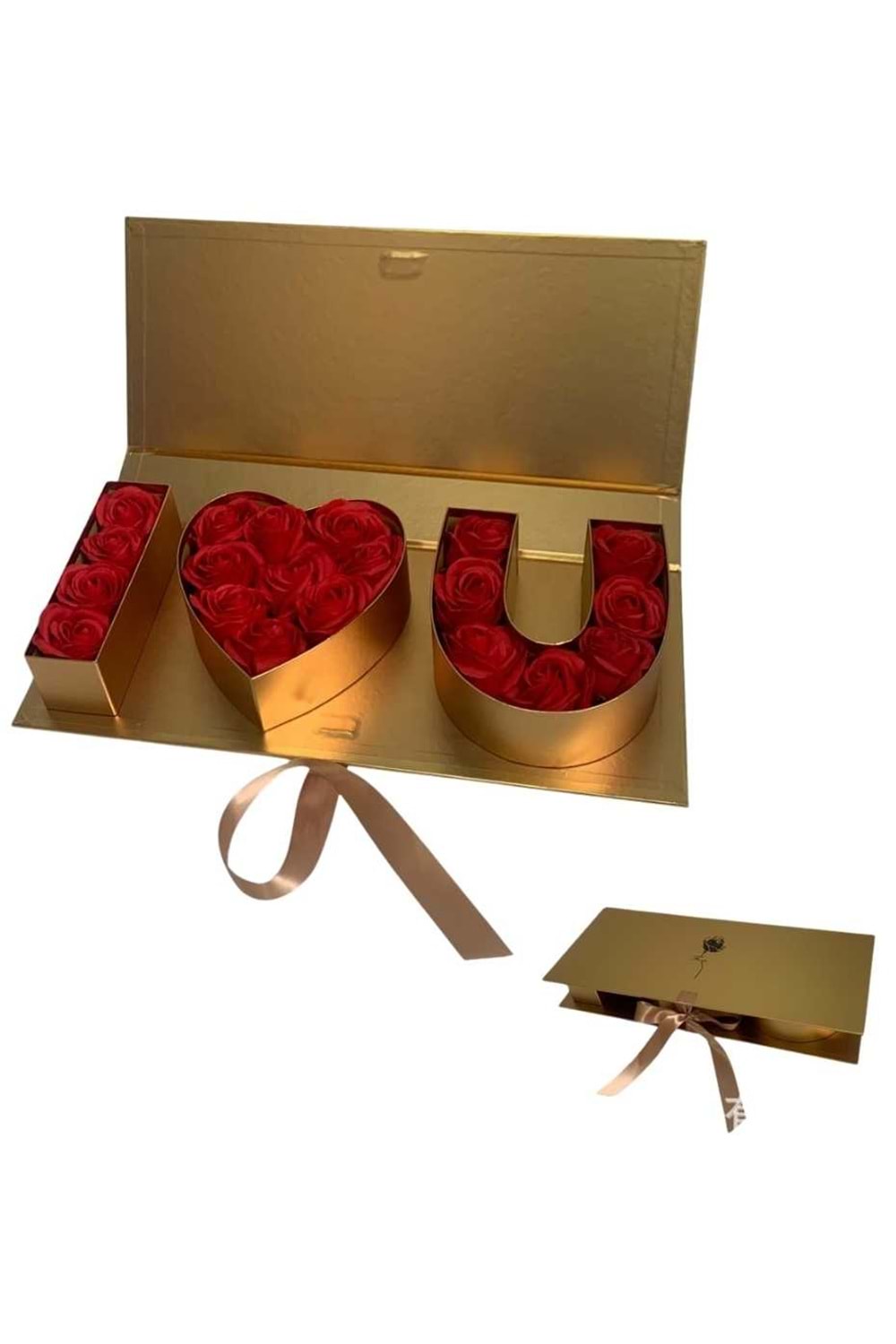 I Love You Yazılı Çiçek Çikolata Hediye Sunum Kutusu KUTU YK-62 - Kutu Modelleri - Vitrin Kutu - Altın - Gold - STANDART