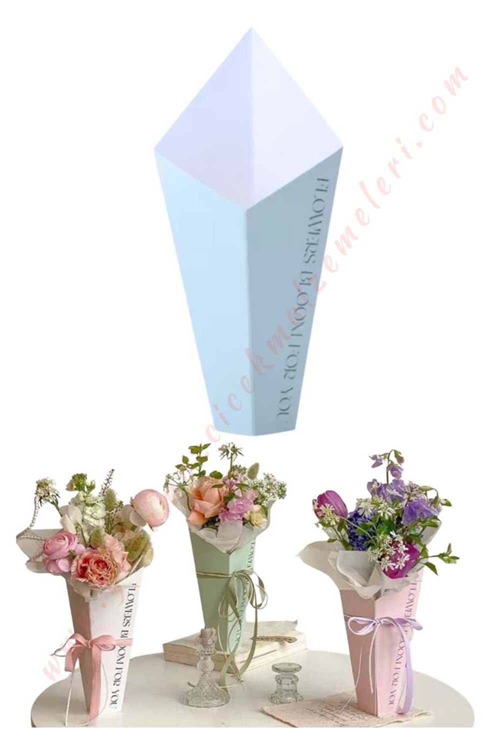 Külah Çiçek Kutusu 33 Cm Boy 13 Cm Genişlik - Açık Mavi