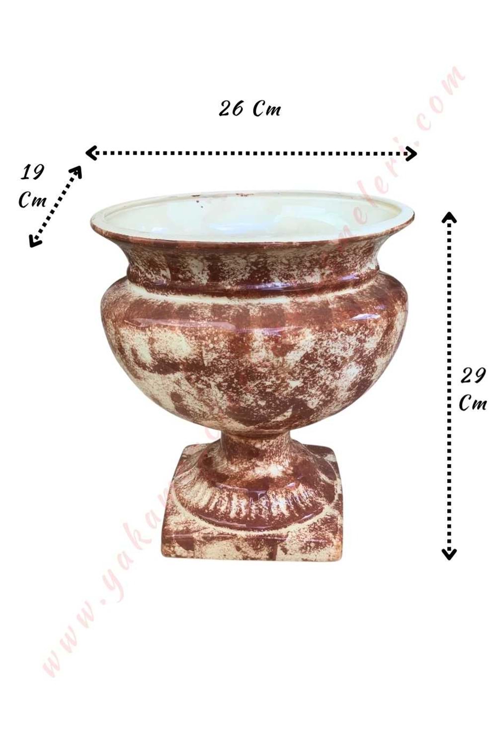 Ayaklı Seramik Antik Oval Kupa Vazo 26*29 Cm - Açık Kahverengi