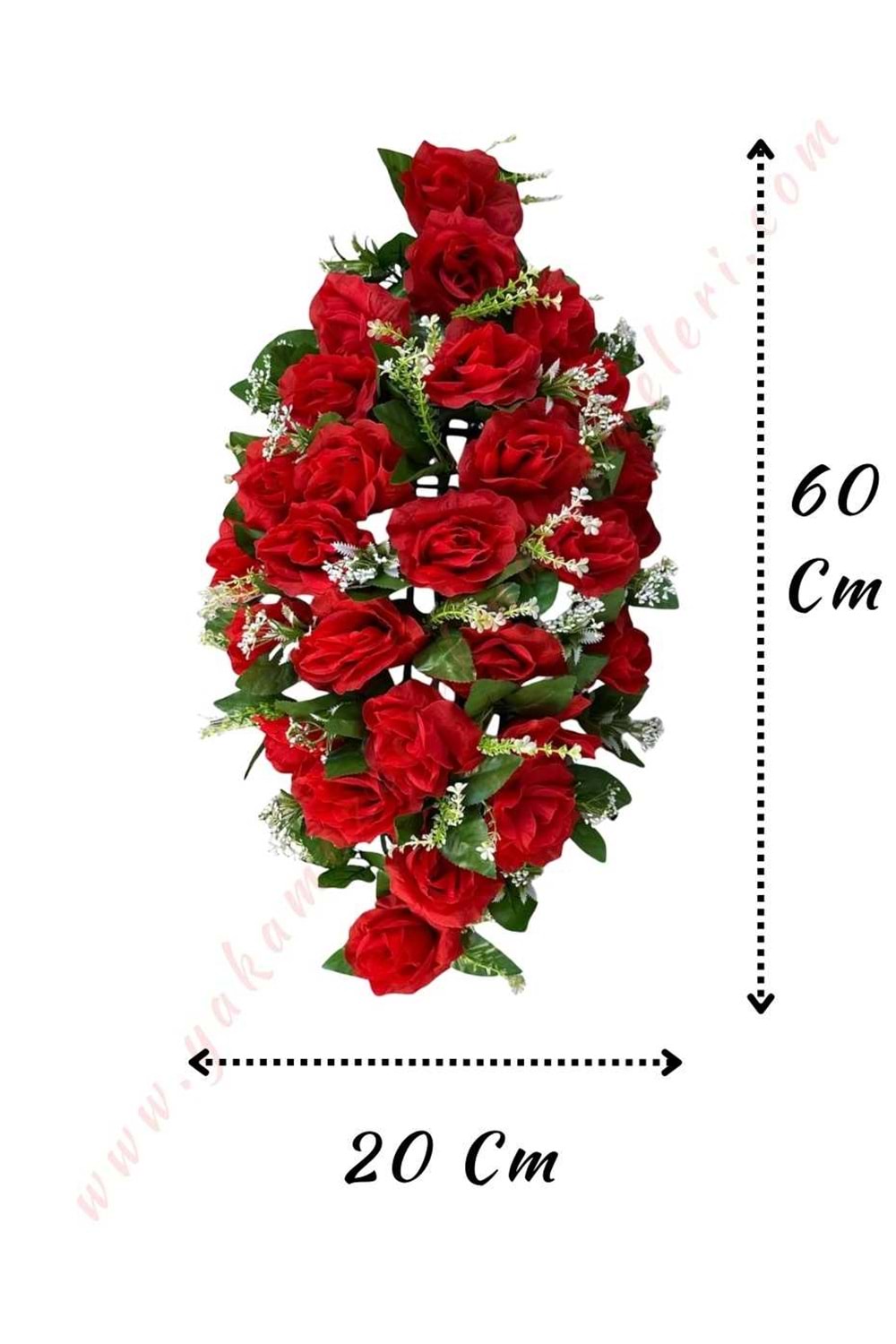 Hazır Yapay Gelin Arabası Çiçeği Oval 20*60 Cm YK-142 - Araba Süsleme - Hazır Araba Süsleri - Kırmızı - STANDART