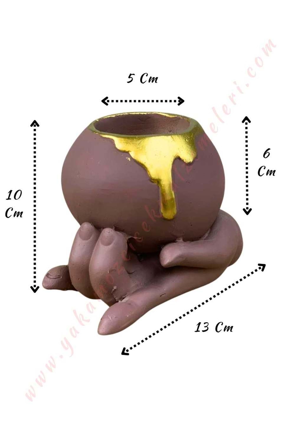 Dünya Tutan El Beton Skulent Kaktüs Saksısı 10*13 Cm Saksı Çapı 5 Cm Derinlik 6 Cm - Kahverengi