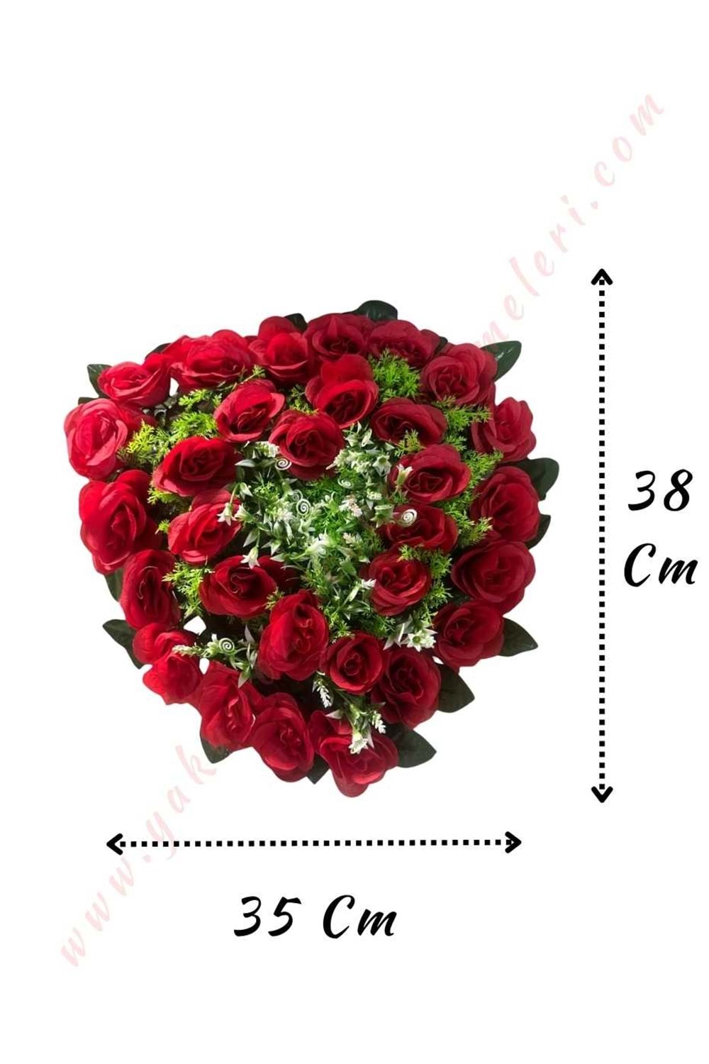 Hazır Yapay Gelin Arabası Çiçeği Kalp 35*38 Cm YK-141 - Araba Süsleme - Hazır Araba Süsleri - Kırmızı - STANDART