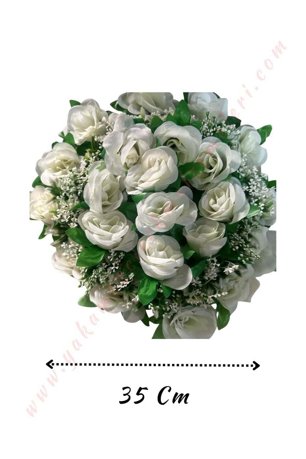 Hazır Yapay Gelin Arabası Çiçeği Çap 35 Cm YK-139 - Araba Süsleme - Hazır Araba Süsleri - Beyaz - STANDART