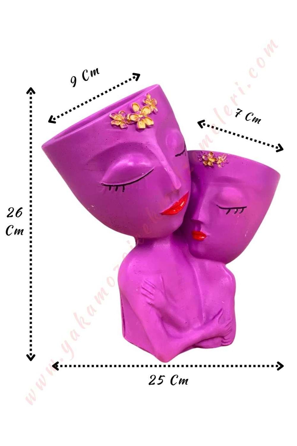 Anne Kız Çiftli Beton Skulent Saksısı - Mor