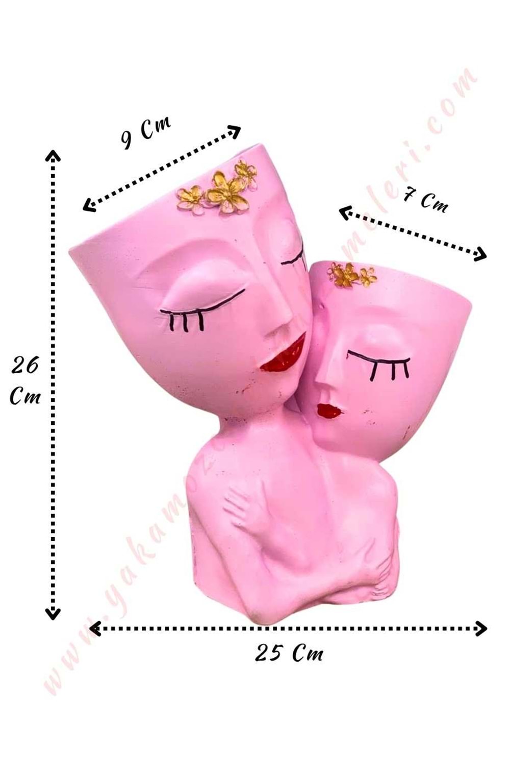 Anne Kız Çiftli Beton Skulent Saksısı - Pembe