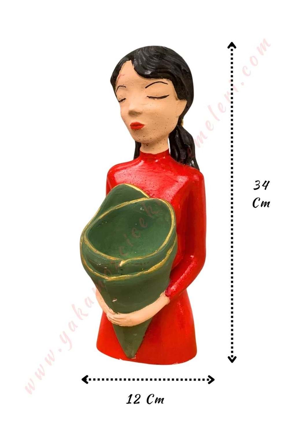 Örgülü Kız Beton Skulent Kaktüs Saksısı Boy 34 Cm Genişlik 12 Cm