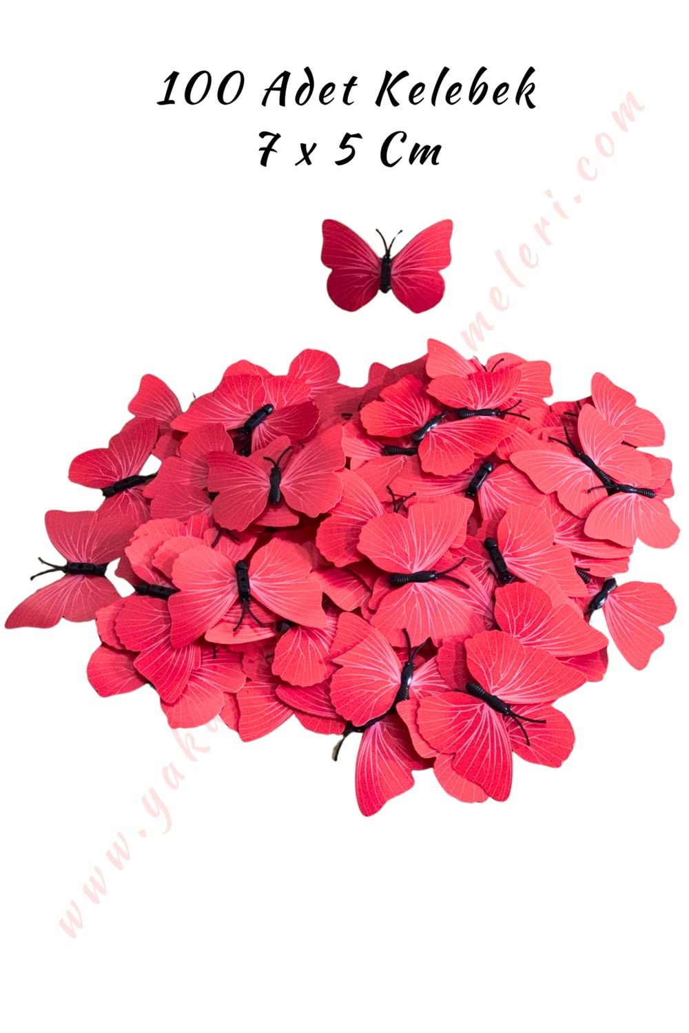 Dekor Kelebek 100 Adet Buket Teraryum Süsleme Malzemesi 7*5 Cm - Kırmızı