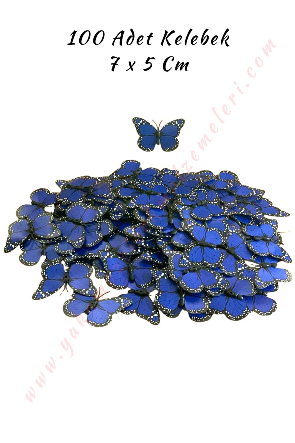 Dekor Kelebek 100 Adet Buket Teraryum Süsleme Malzemesi 7*5 Cm - Mavi